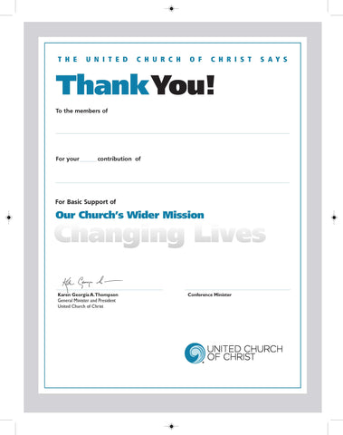 Our Church's Wider Mission (OCWM) | Thank You for Giving Certificate