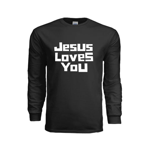 Jesus Loves You | Long Sleeve Front and Back Message | Multiple colors available with high contrast lettering