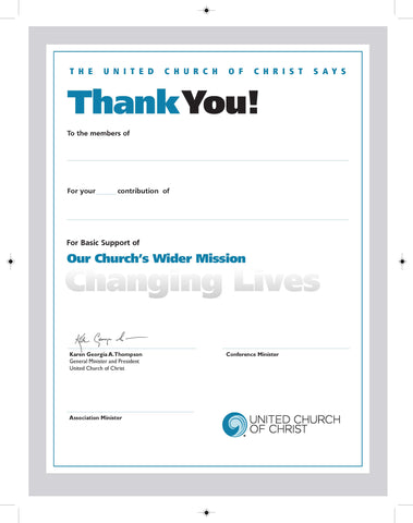 Our Church's Wider Mission (OCWM) | Thank You for Giving Certificate - Ohio Version