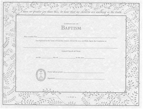 Baptism Certificates by United Church of Christ - Single Sheet