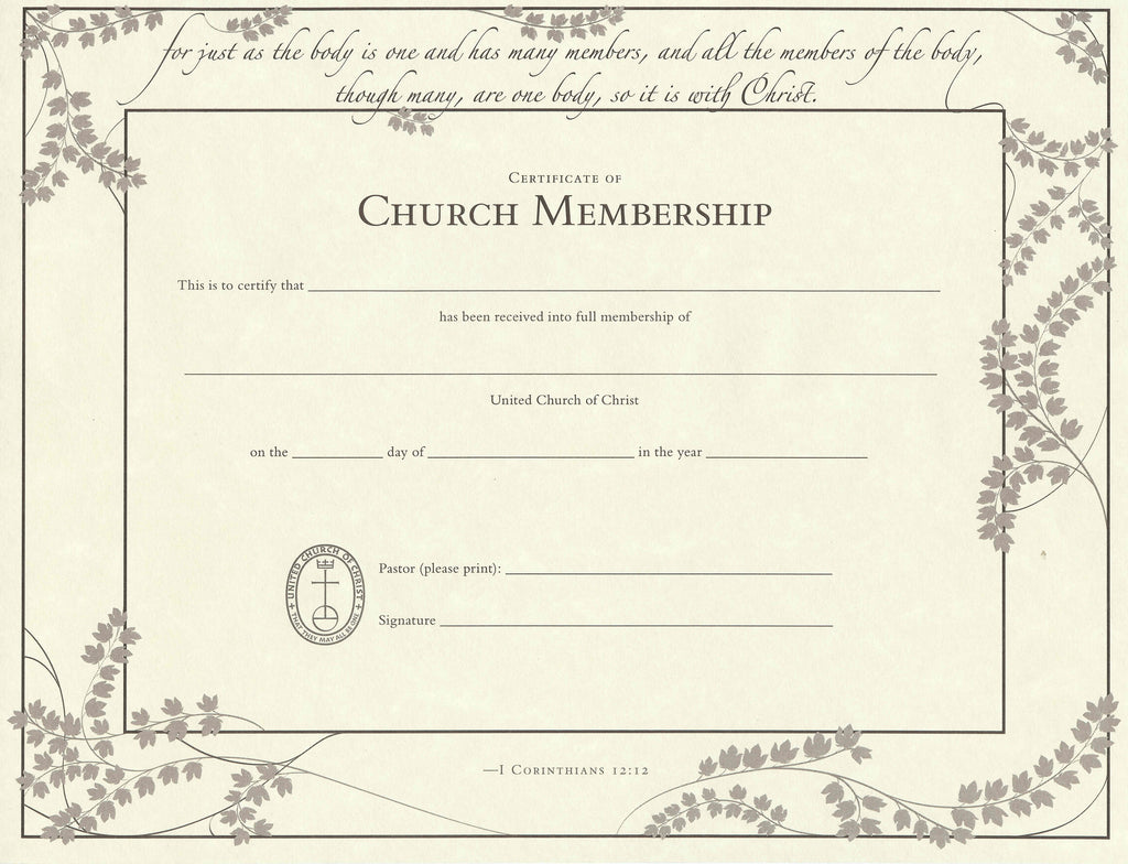 Lav en snemand Begivenhed Detektiv United Church of Christ Church Membership Certificate - Single Sheet | UCC  Resources